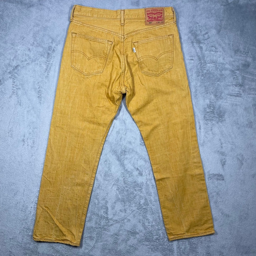 Levi's 501 Jeans Mens 31(30)x29(27) Yellow White Oak Cone Denim Button Fly - Picture 8 of 12